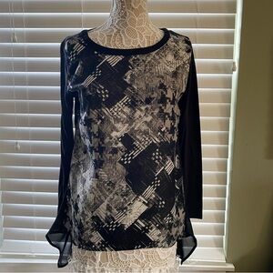 Philosophy long-sleeve blouse abstract print sheer fabric casual semi-formal M